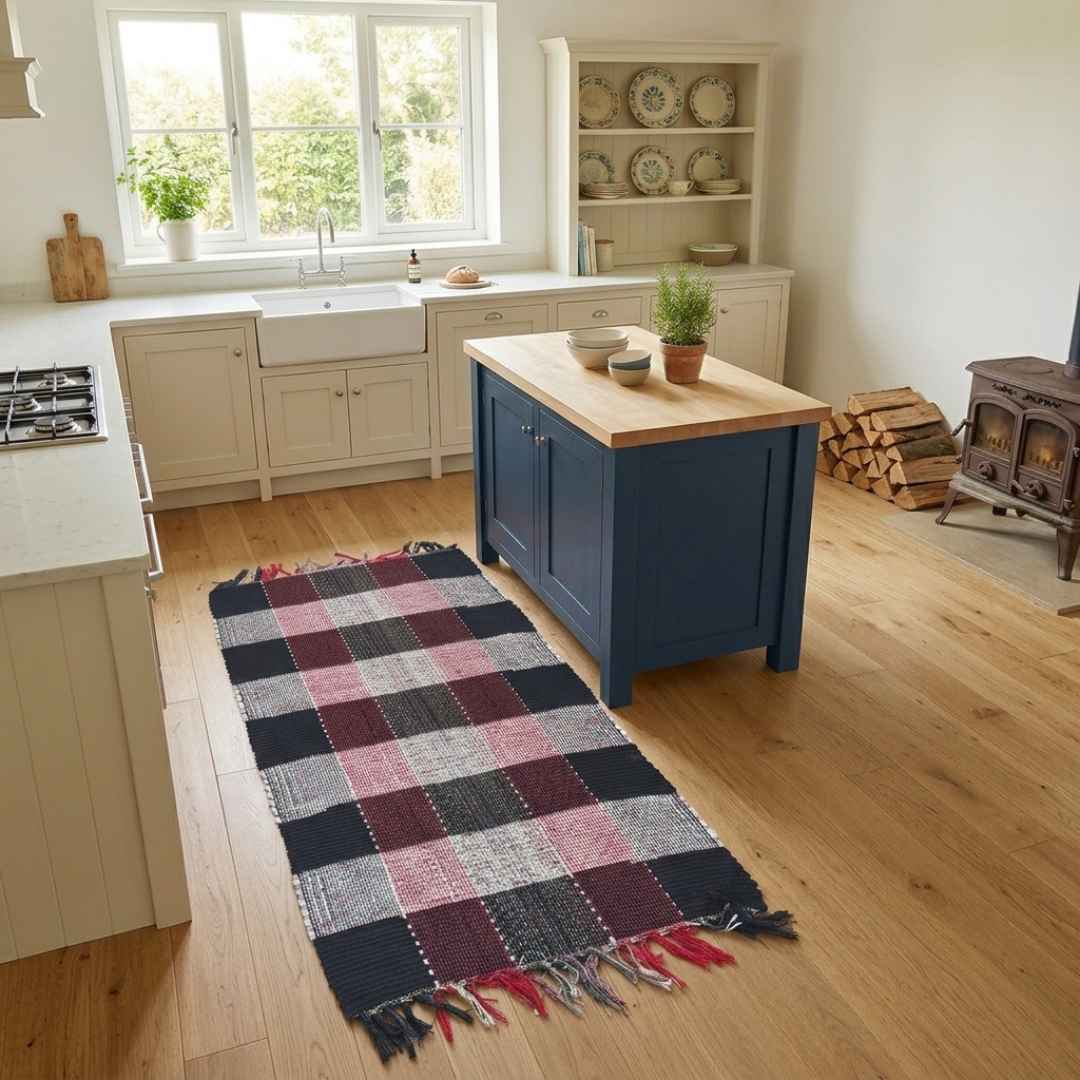 Tapete Artesanal Xadrez 50x80 cm – KIT 4 unidades (Cores Sortidas)
