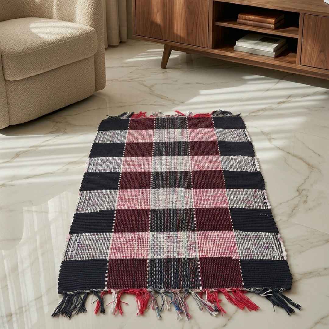 Tapete Artesanal Xadrez Mini 40x60 cm – kIT 6 unidades (Cores Sortidas)
