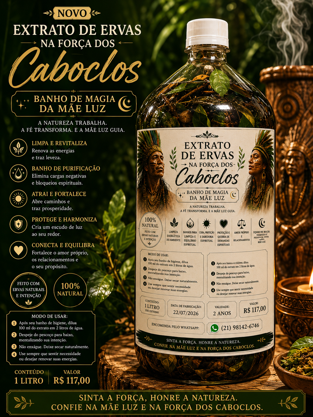 Extratos de Ervas Forças dos Caboclos, produto Ritualístico