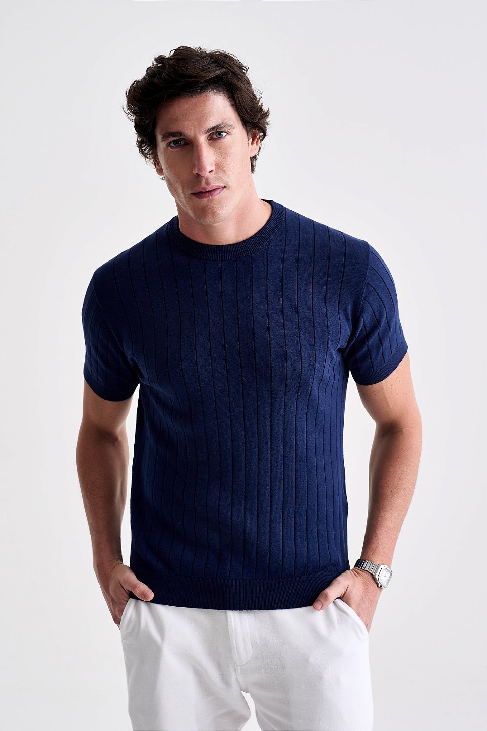 Camiseta Tricot Canelada - Marinho