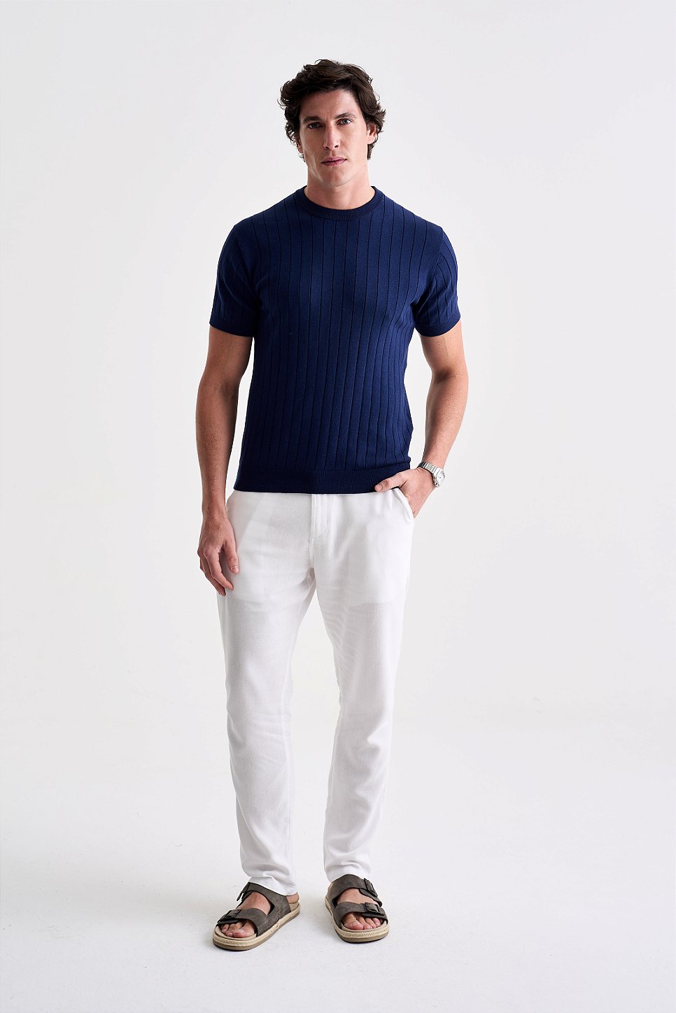 Camiseta Tricot Canelada - Marinho