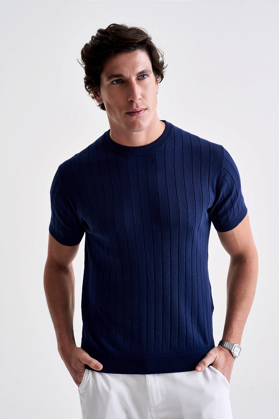 Camiseta Tricot Canelada - Marinho