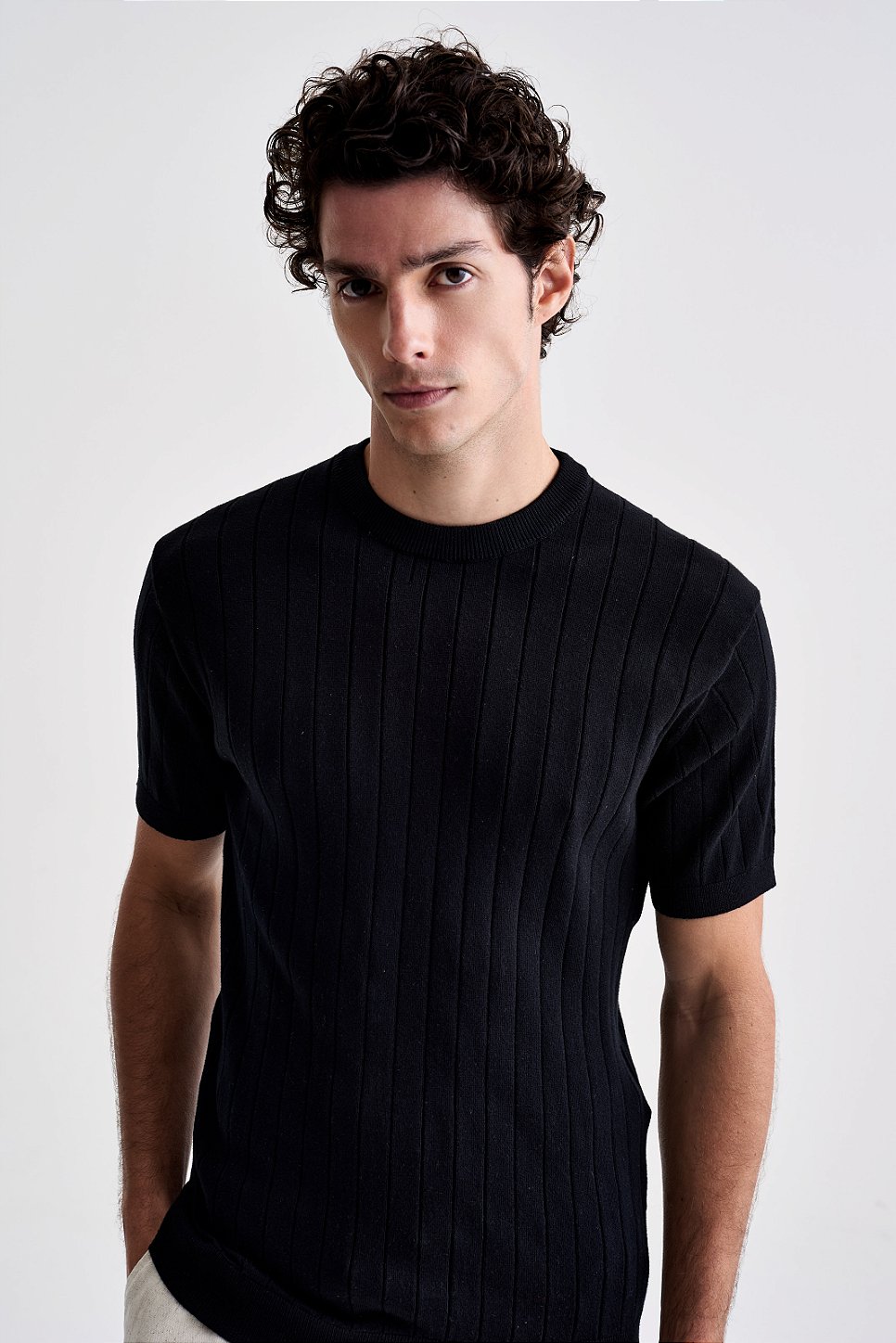 Camiseta Tricot Canelada - Preto