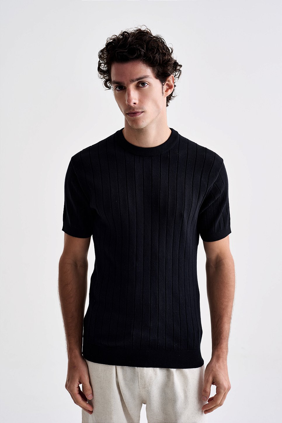 Camiseta Tricot Canelada - Preto