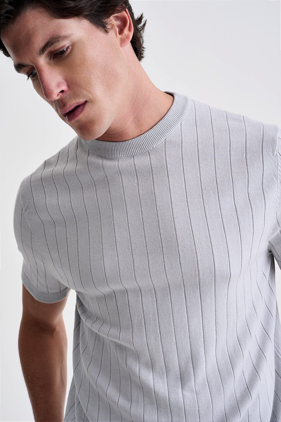 Camiseta Tricot Canelada - Cinza