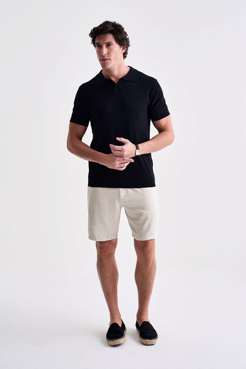 Polo Tricot Gola V - Preto