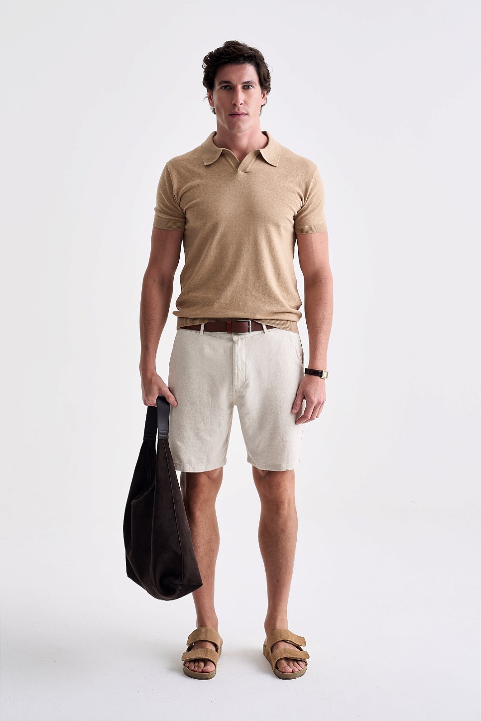 Polo Tricot Gola V - Bege