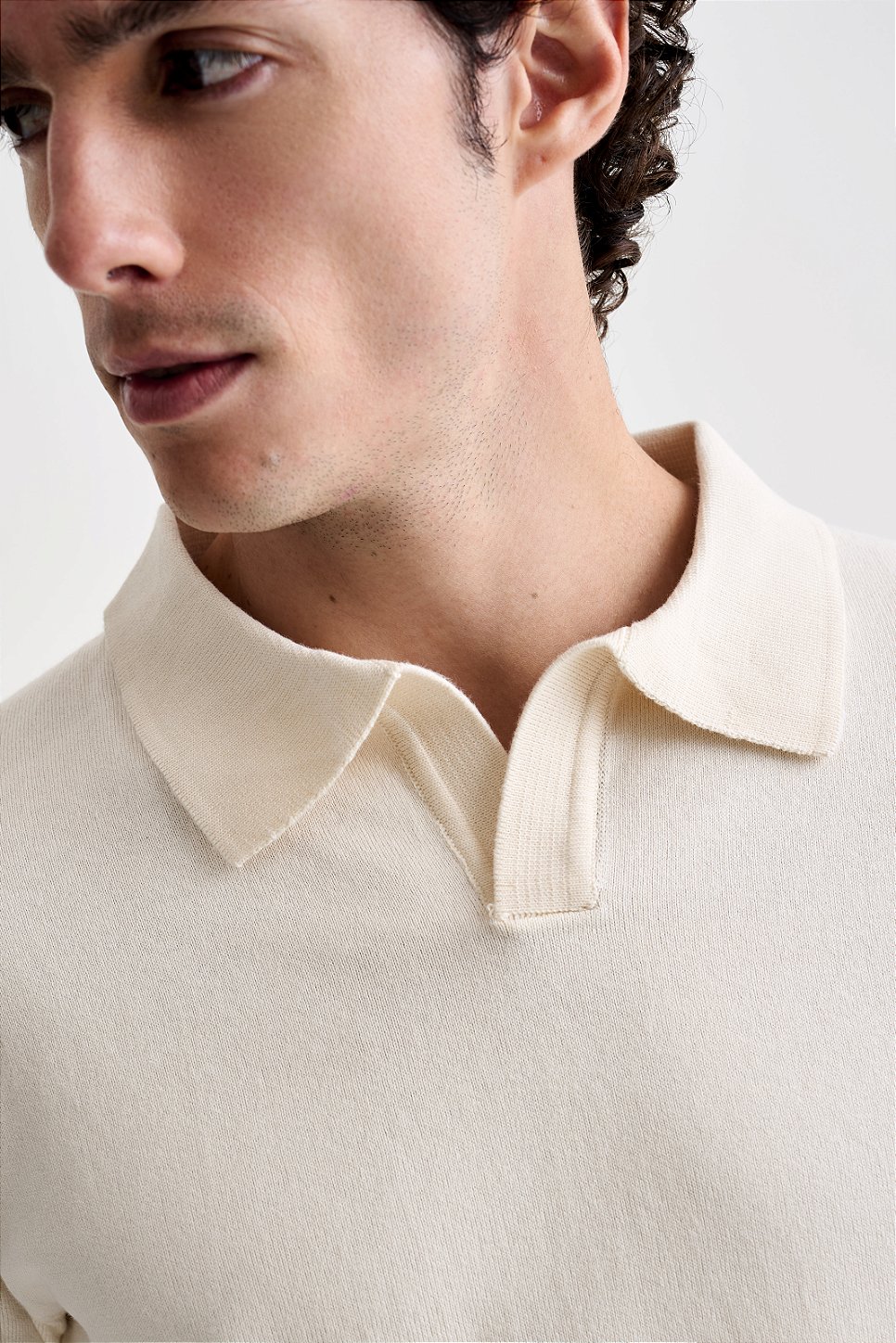 Polo Tricot Gola V - Off White