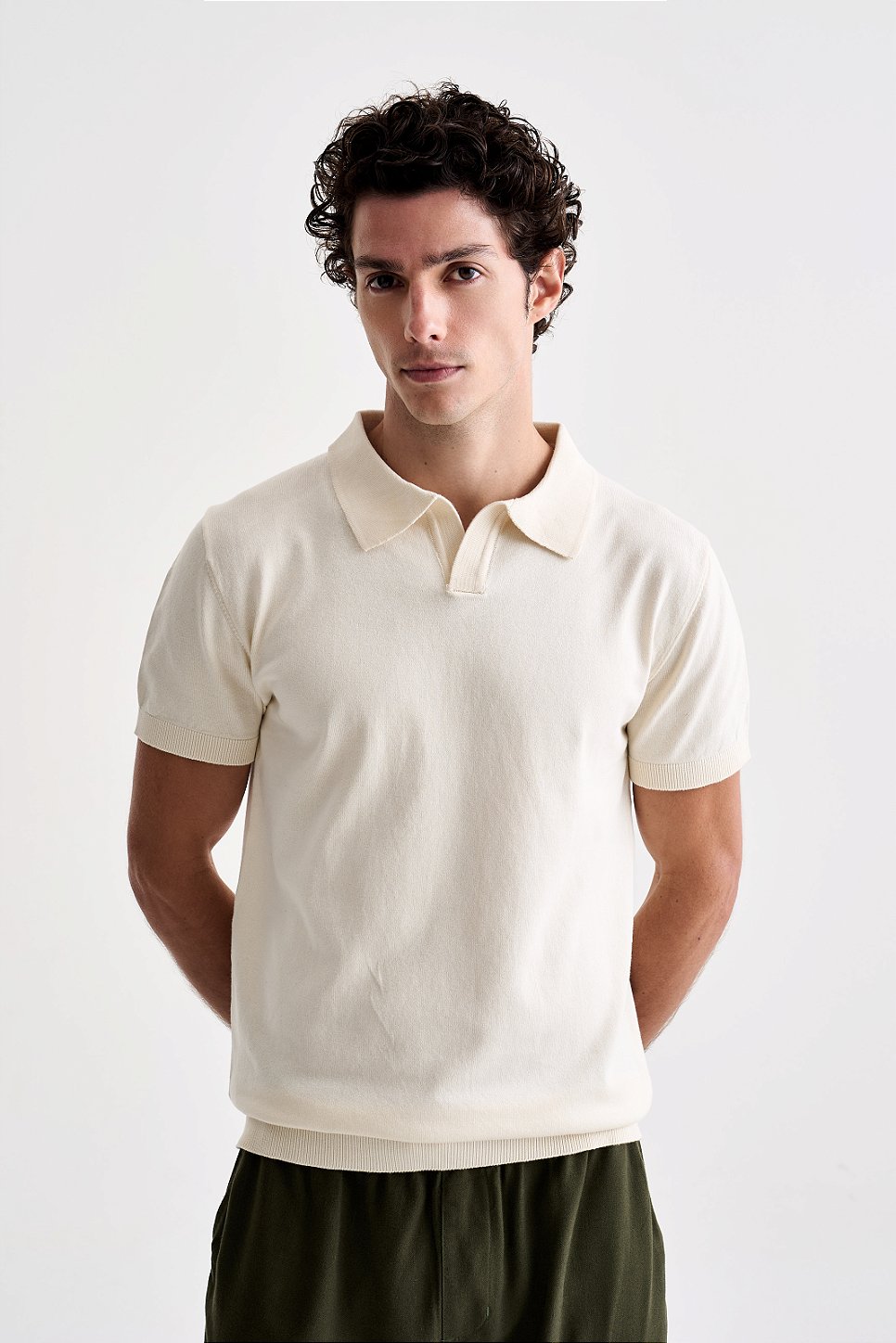 Polo Tricot Gola V - Off White
