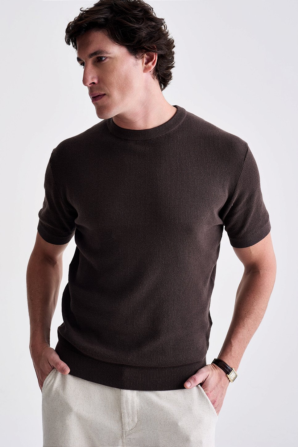 Camiseta Tricot Texturizada - Marrom