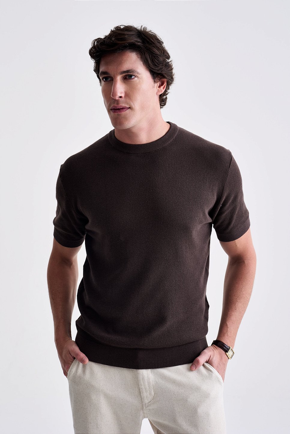 Camiseta Tricot Texturizada - Marrom