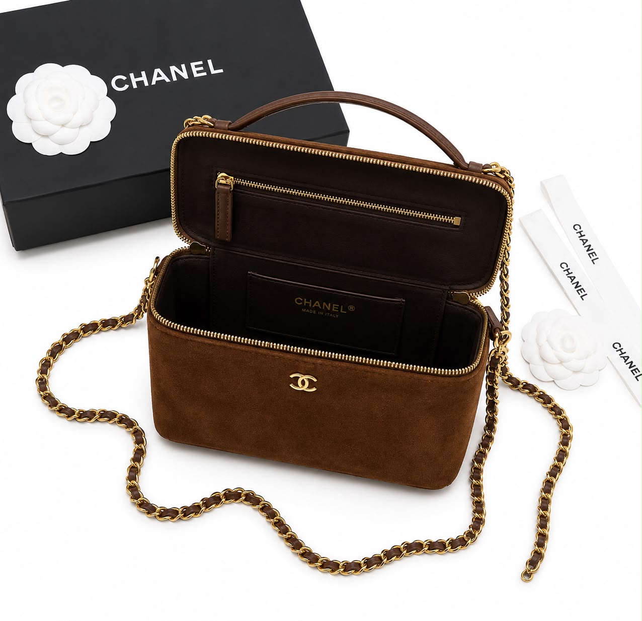 Bolsa Chanel Vanity Case / Top Handle em Camurça