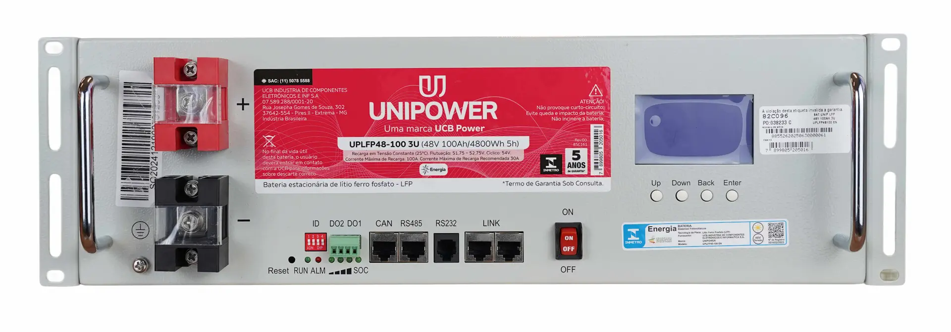 Bateria de Lítio Unipower 48V 100Ah 4,8kWh LiFePO4 para Energia Solar e Telecom