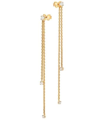 Brinco pêndulo banhado a ouro 18k com zircônias