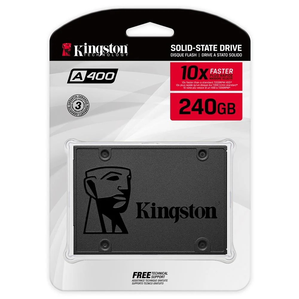 SSD Kingston A400, 240GB, SATA III, 2.5", Leitura: 500MB/s, Gravação: 350MB/s, Preto - SA400S37/240G