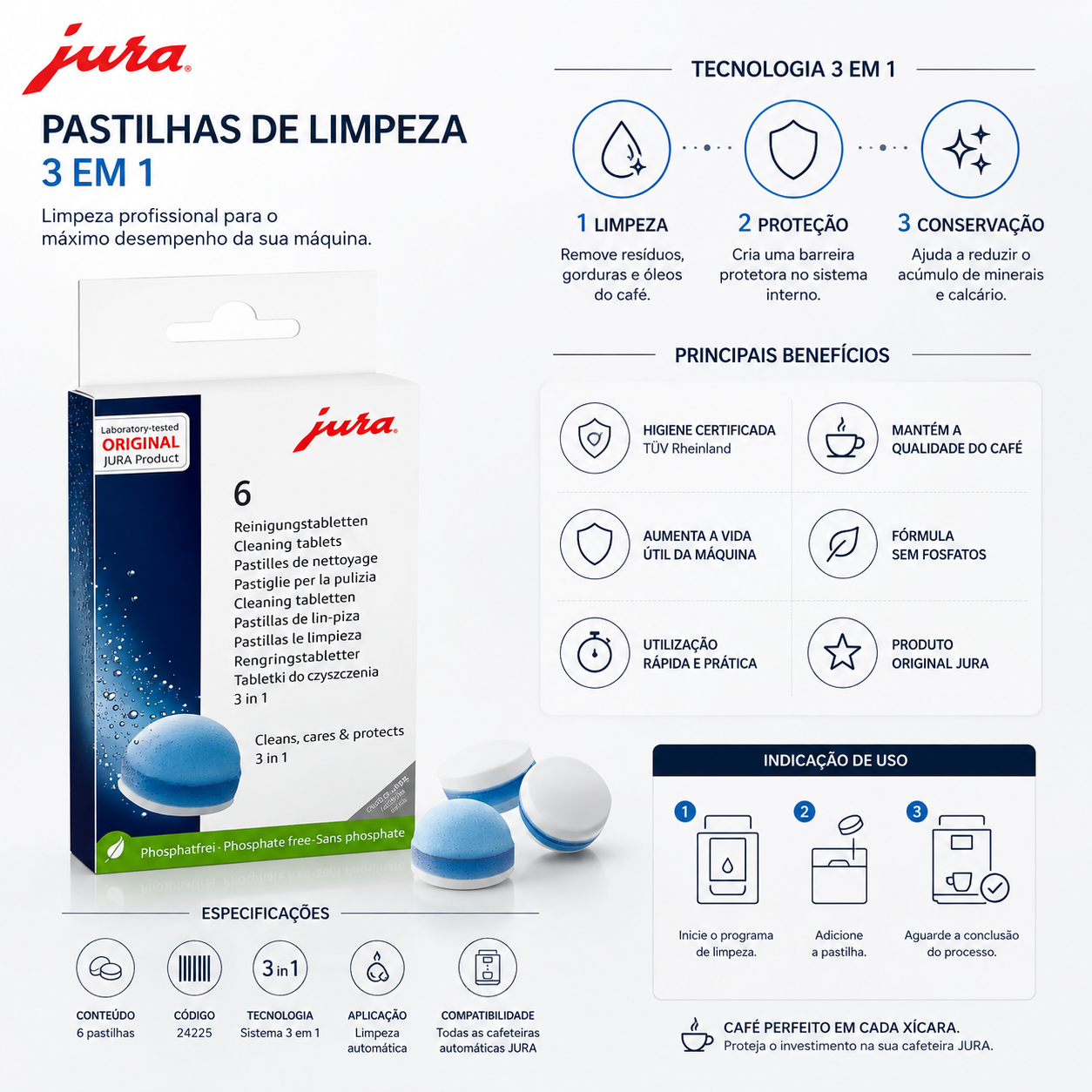 Kit Cafeteira Jura Filtro Claris Smart E 6 Pastilhas Limpeza