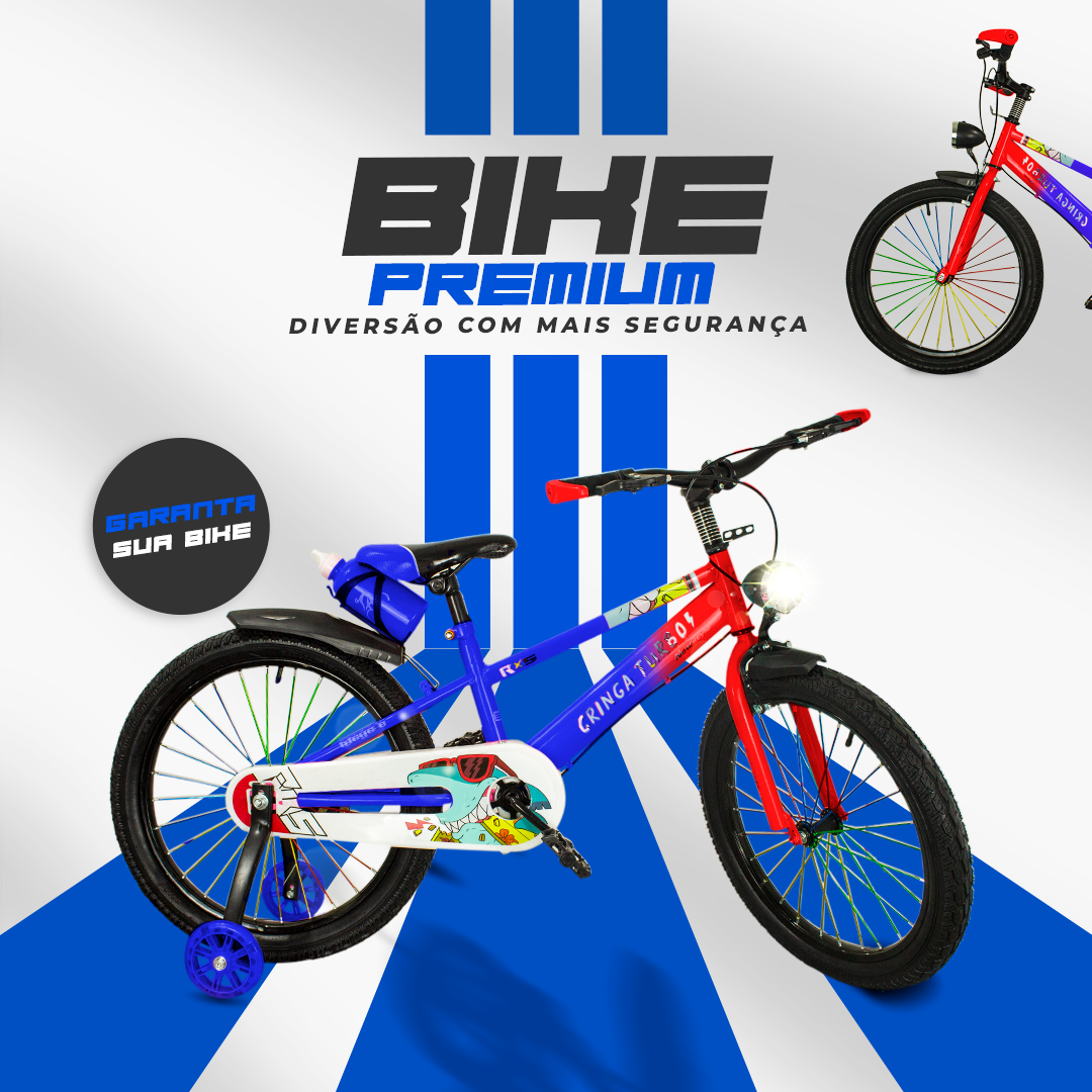 Bicicleta Infantil Aro 16 Azul 4 a 8 Anos Estilo Shark com LED + Pneu Grosso + R