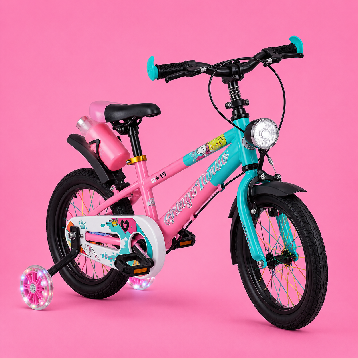 Bicicleta Infantil Aro 16 Rosa 4 a 8 Anos Estilo Shark com LED + Pneu Grosso + R
