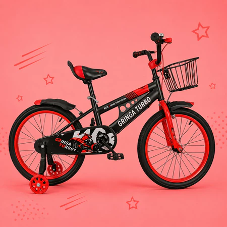 Bicicleta Infantil Menina Turbo Aro 16 LED + Rodinha LED + Freio V-Brake + Cesti