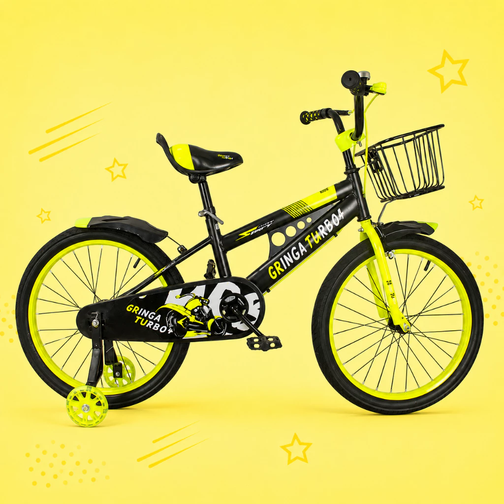 Bicicleta Infantil Menina Turbo Aro 16 LED + Rodinha LED + Freio V-Brake + Cesti
