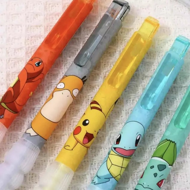 Kit 5 Canetas Escolar Personagens Pokémon
