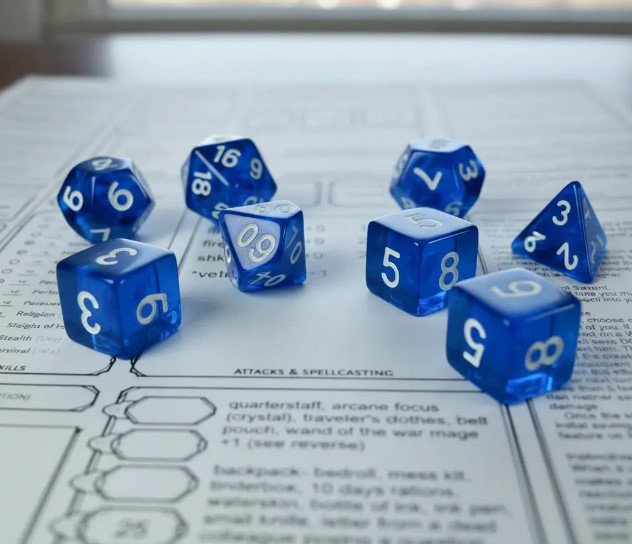 Conjunto de Dados RPG Dungeons & Dragons Azuis