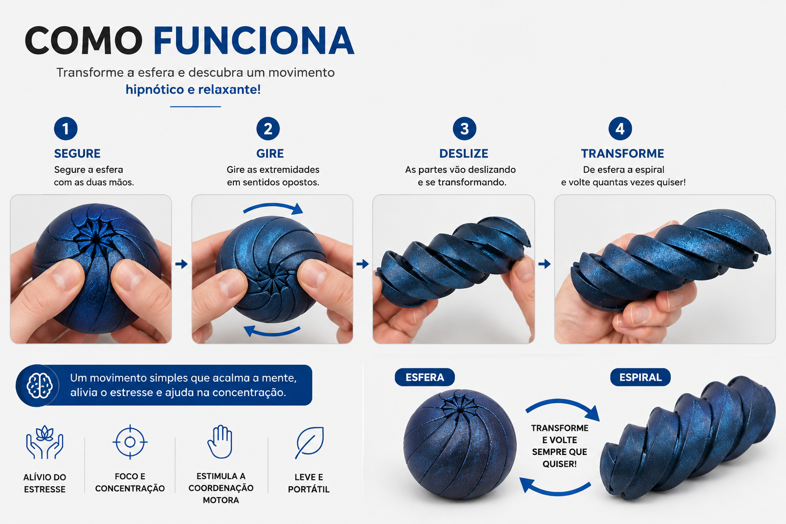 Esfera Mágica Articulada Twisty Ball – Brinquedo Sensorial Antiestresse