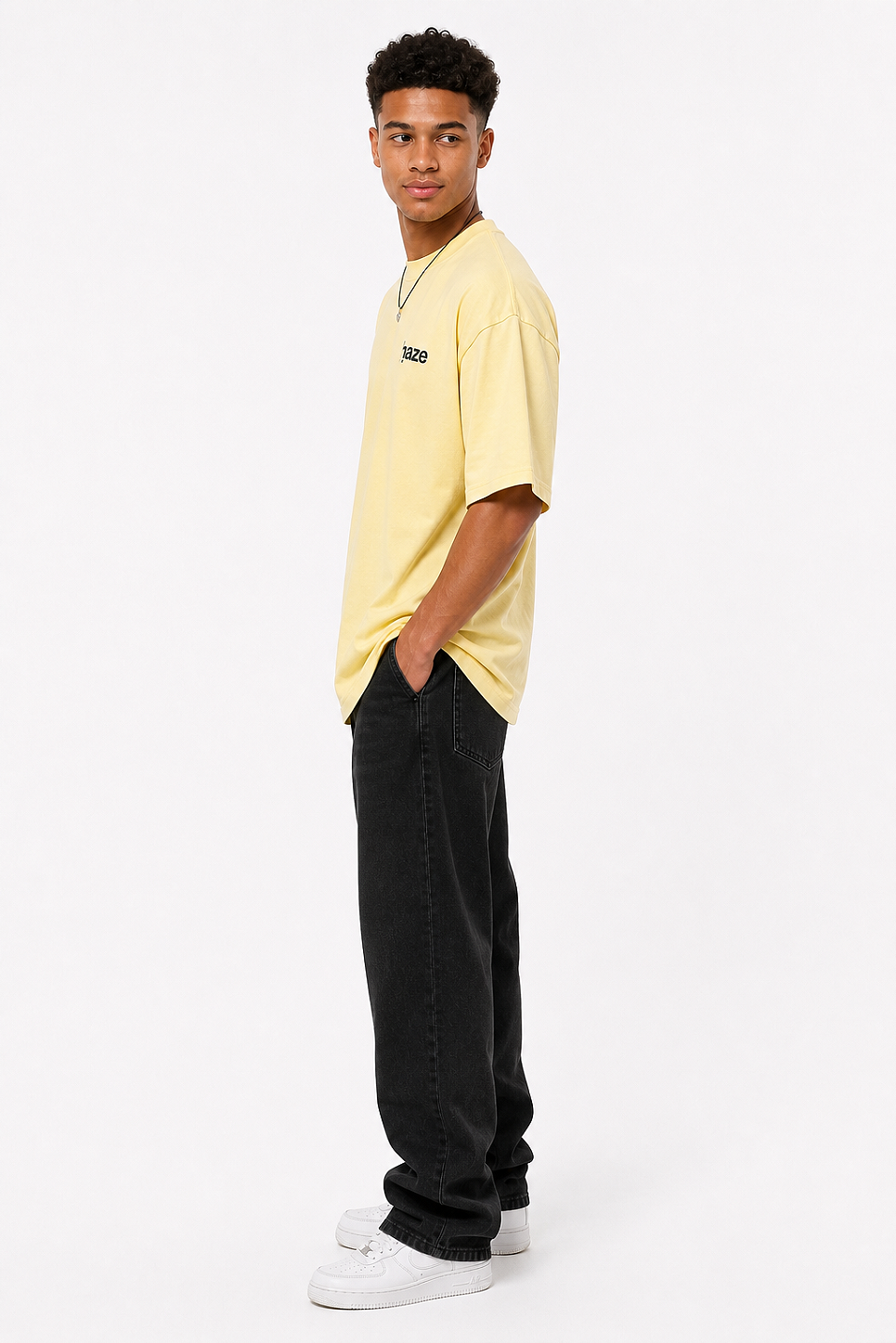 Camiseta Oversized Masculina Amarela Estampada Haze