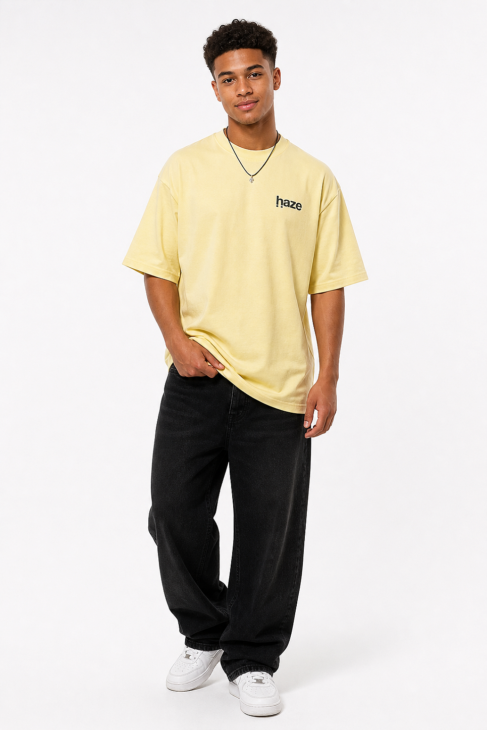 Camiseta Oversized Masculina Amarela Estampada Haze