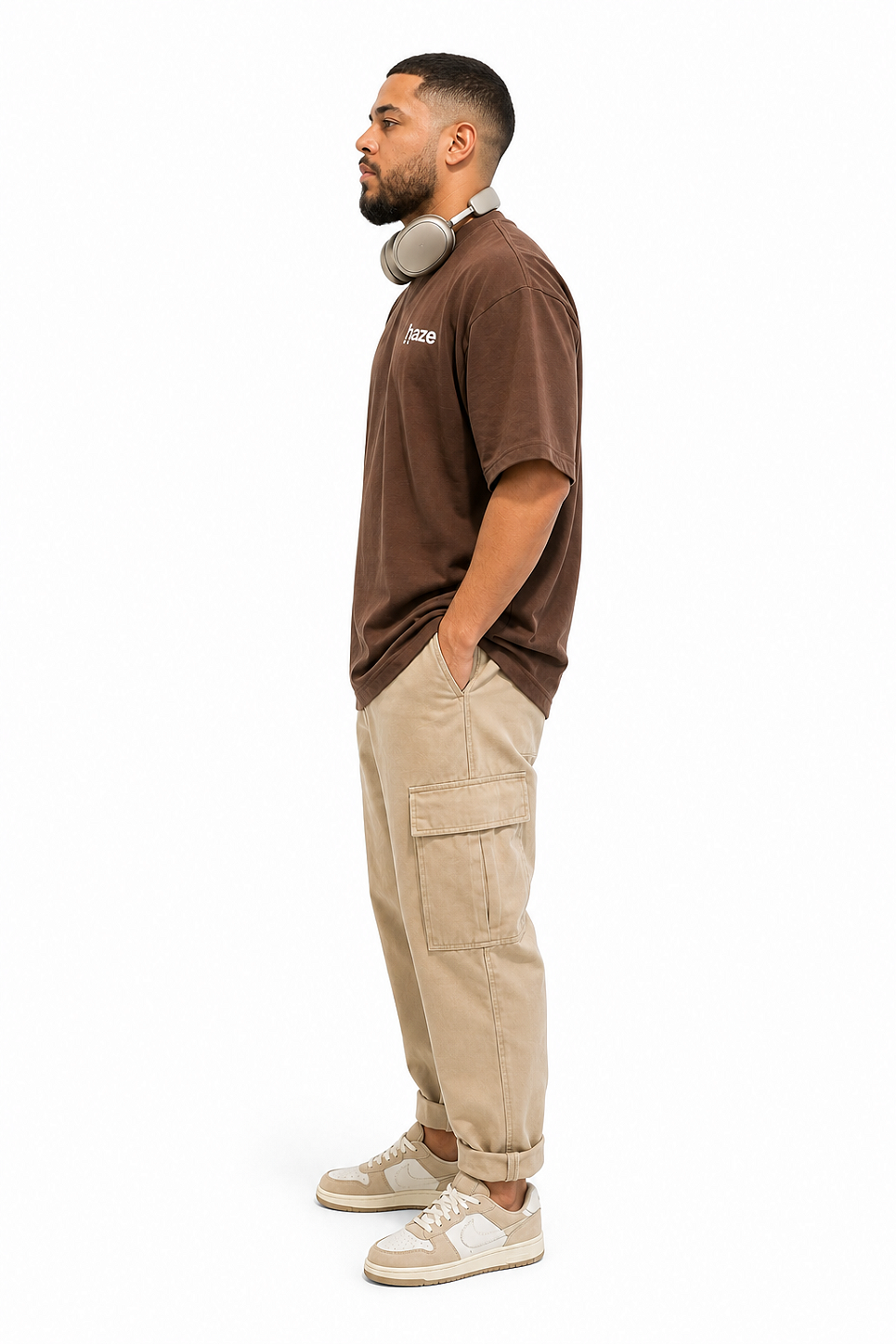 Camiseta Oversized Masculina Marrom Estampada Haze