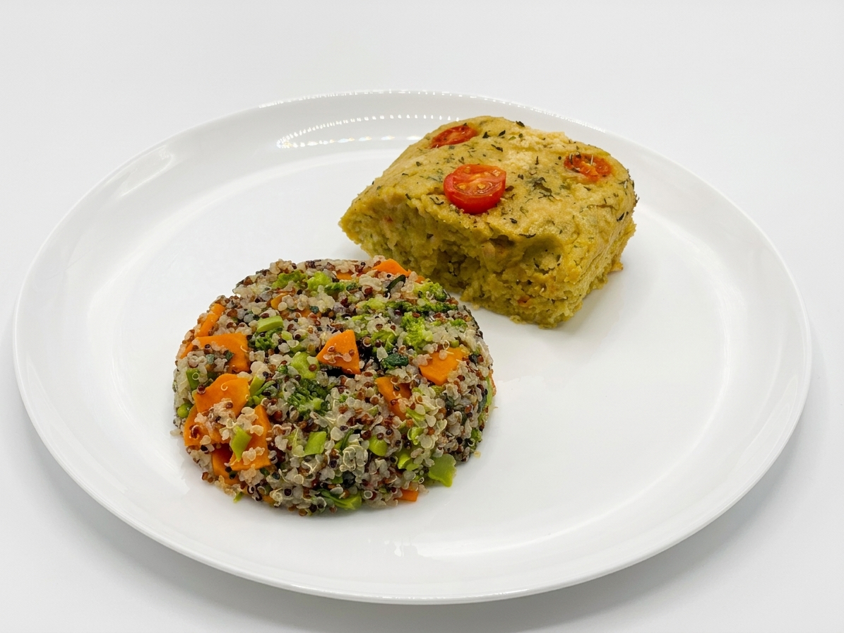 Torta proteica de frango com mix de quinoa e legumes