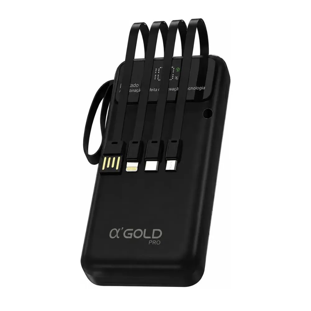 Power Bank Gold Pro BTE-18 10000mAh 4 Cabos Alta Vel 3.1A