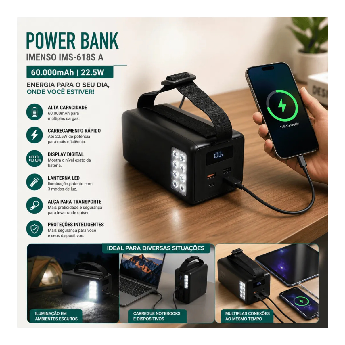 Carregador Portátil Imenso 618SA 60000mAh 100w Ultra Rápido