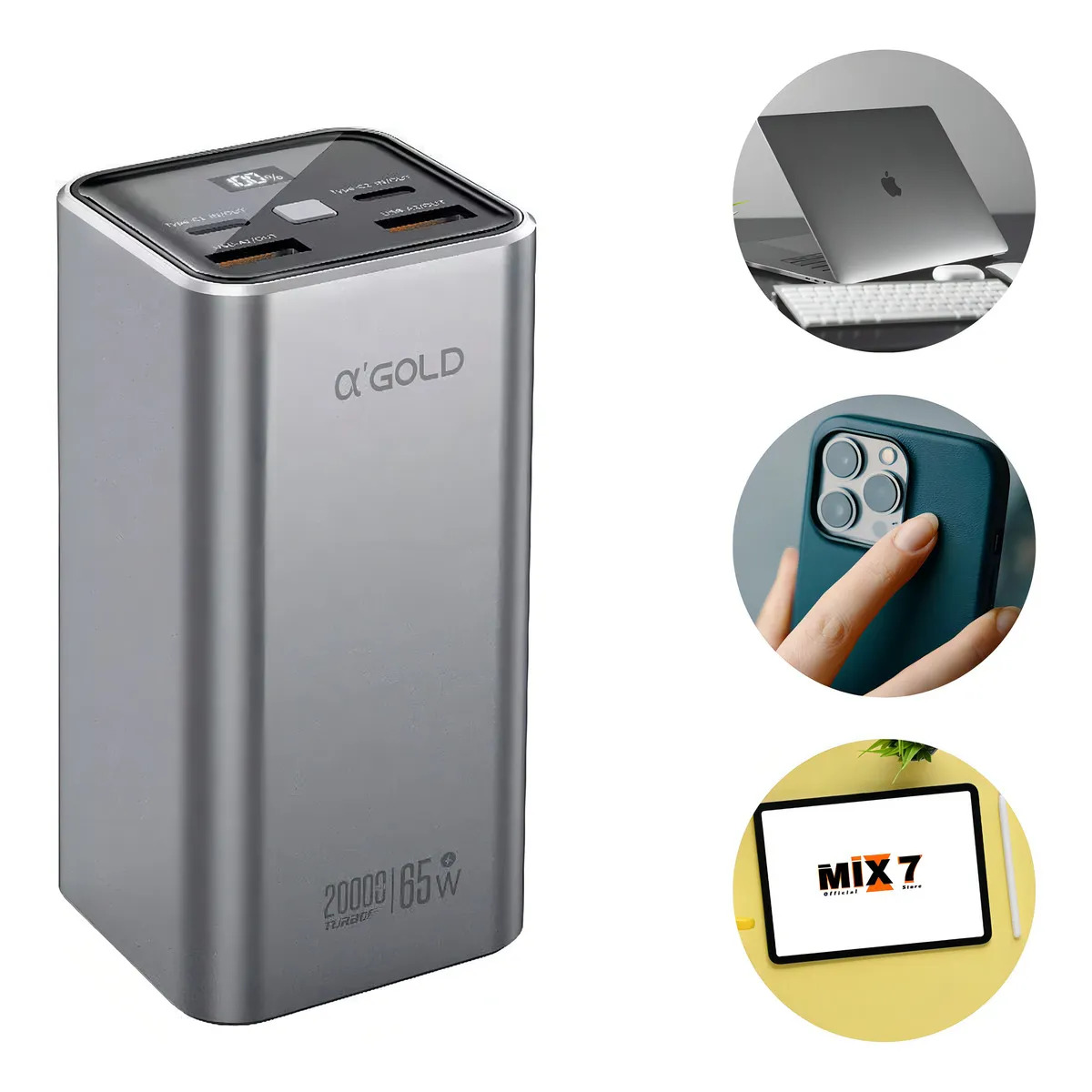 Power Bank A'Gold BTE92 20000mAh 65W Turbo USB-C Azul Quick Charge PD