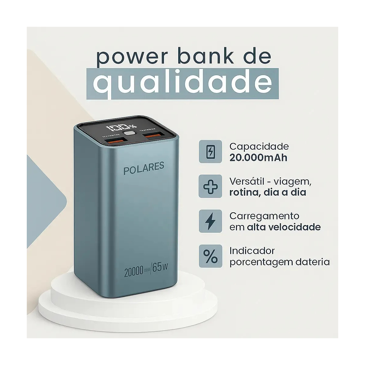 Power Bank A'Gold BTE92 20000mAh 65W Turbo USB-C Azul Quick Charge PD