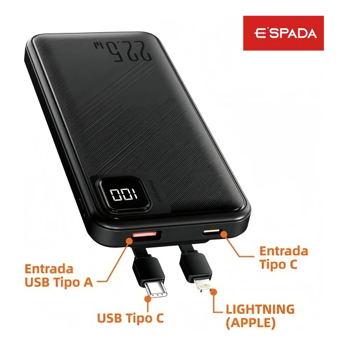 Carregador Power Bank Turbo 22.5W Portátil 20000mAh Universal Saída 2 Cabos Tipo-C E Lightning Espada BTE-37E