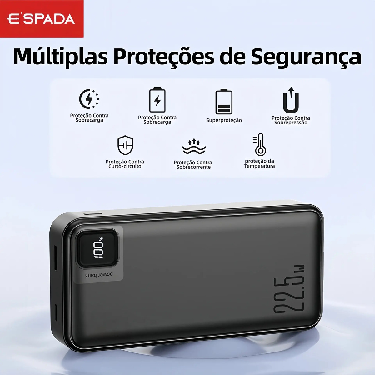 Carregador Power Bank Turbo 22.5W Portátil 20000mAh Universal Saída 2 Cabos Tipo-C E Lightning Espada BTE-37E