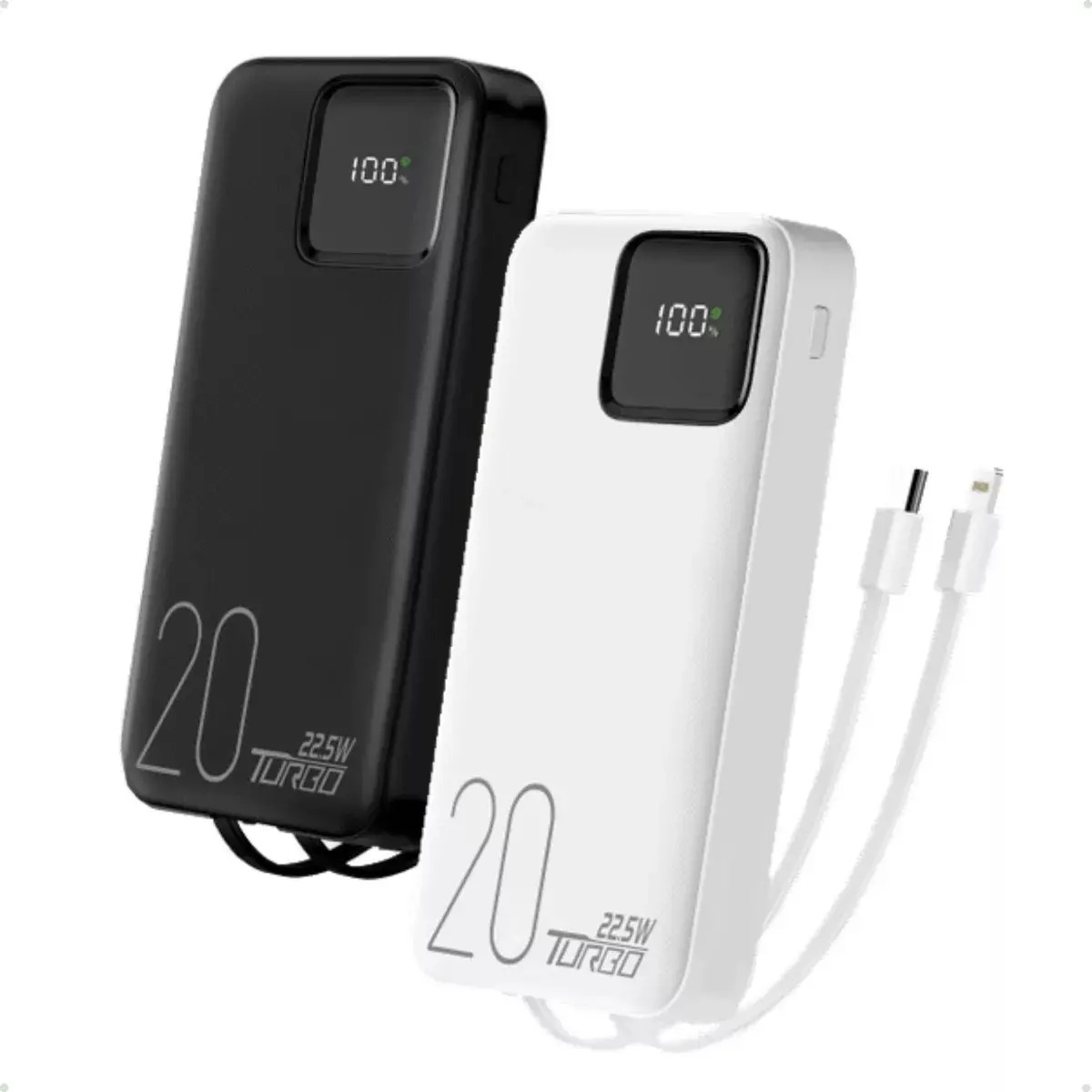 Carregador Power Bank Turbo 22.5W Portátil 20000mAh Universal Saída 2 Cabos Tipo-C E Lightning Espada BTE-37E