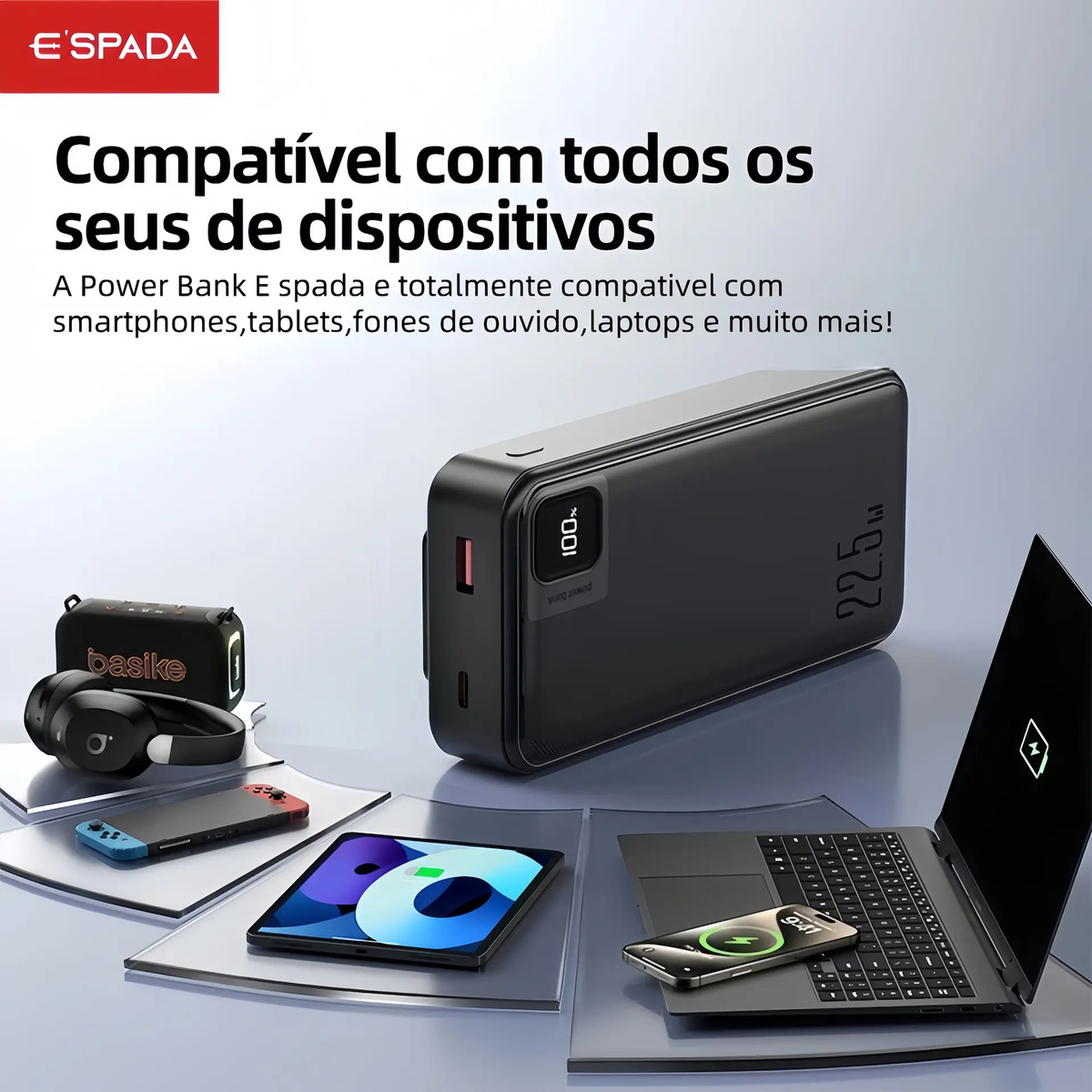 Carregador Power Bank Turbo 22.5W Portátil 20000mAh Universal Saída 2 Cabos Tipo-C E Lightning Espada BTE-37E