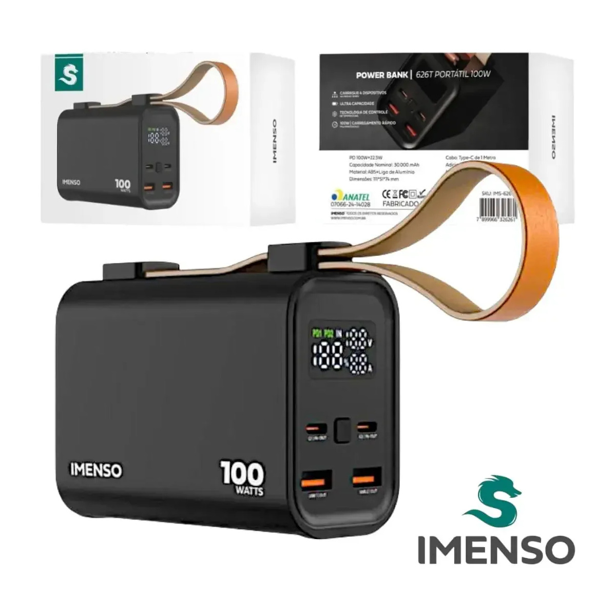 Powerbank Ultra Rápido Imenso 626T Portátil 100w 30000mah Notebook Celular
