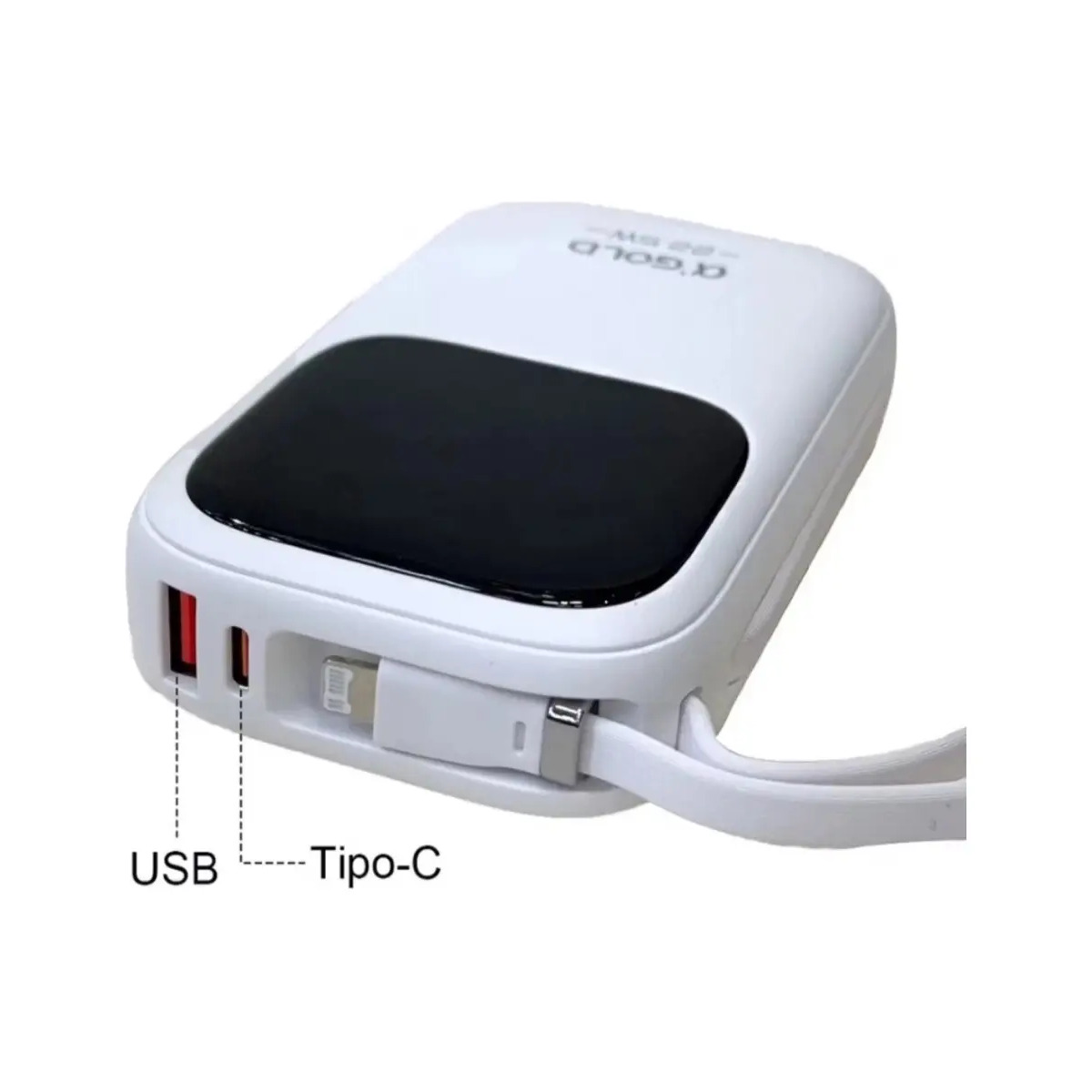 Power Bank αGOLD Pro 10000mAh 22.5W Turbo Carregamento Rápido com Display Digital e Cabo Integrado - ALFA GOLD