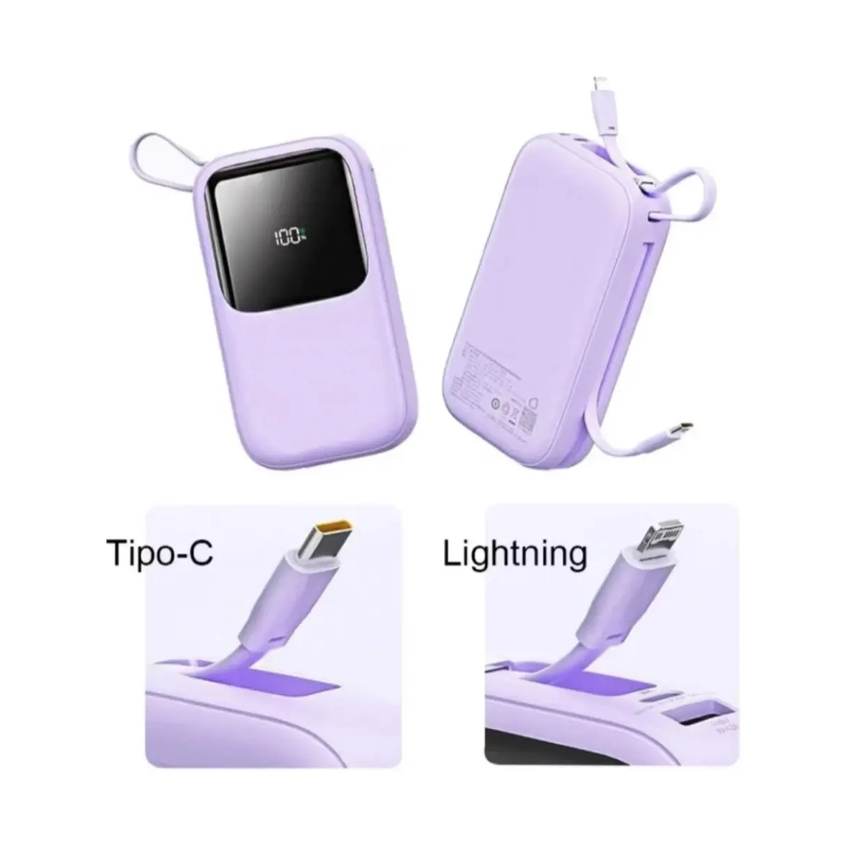Power Bank αGOLD Pro 10000mAh 22.5W Turbo Carregamento Rápido com Display Digital e Cabo Integrado - ALFA GOLD