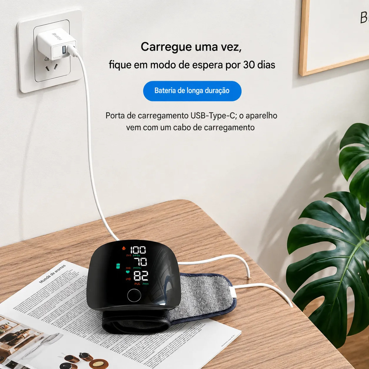 Aparelho Medidor De Pressão Digital Pulso Recarregável USB-C Intelli System Rohs