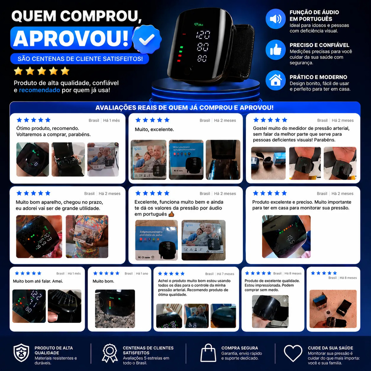 Aparelho Medidor De Pressão Digital Pulso Recarregável USB-C Intelli System Rohs