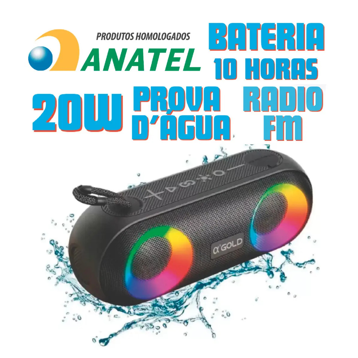 Caixa de Som Imenso X23D 100W Bluetooth Extra Bass IPX6 com LED RGB