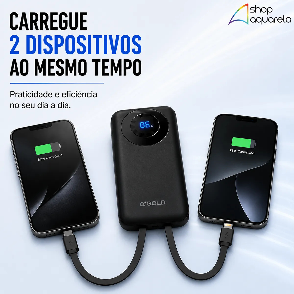 Power Bank Rápido Carregador Portátil A’Gold Pro BTE08A 10000mah Com 2 Cabos 3.1A