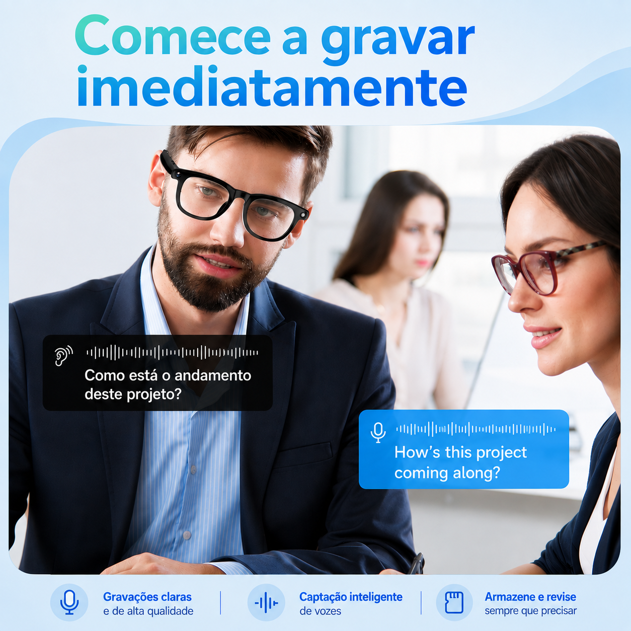 Óculos Inteligentes IA Com Câmera | Assistente De Voz & Tradutor de Idiomas SMART GLASSES CY01