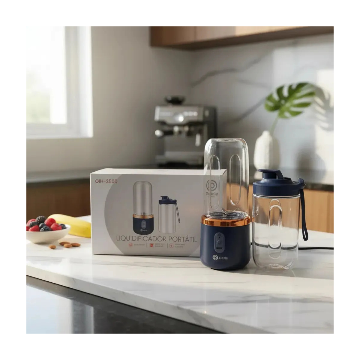 Mini Liquidificador Portátil Oásis 2 Copos Mixer Elêtrico Batedor Sheikeira OIH-2500