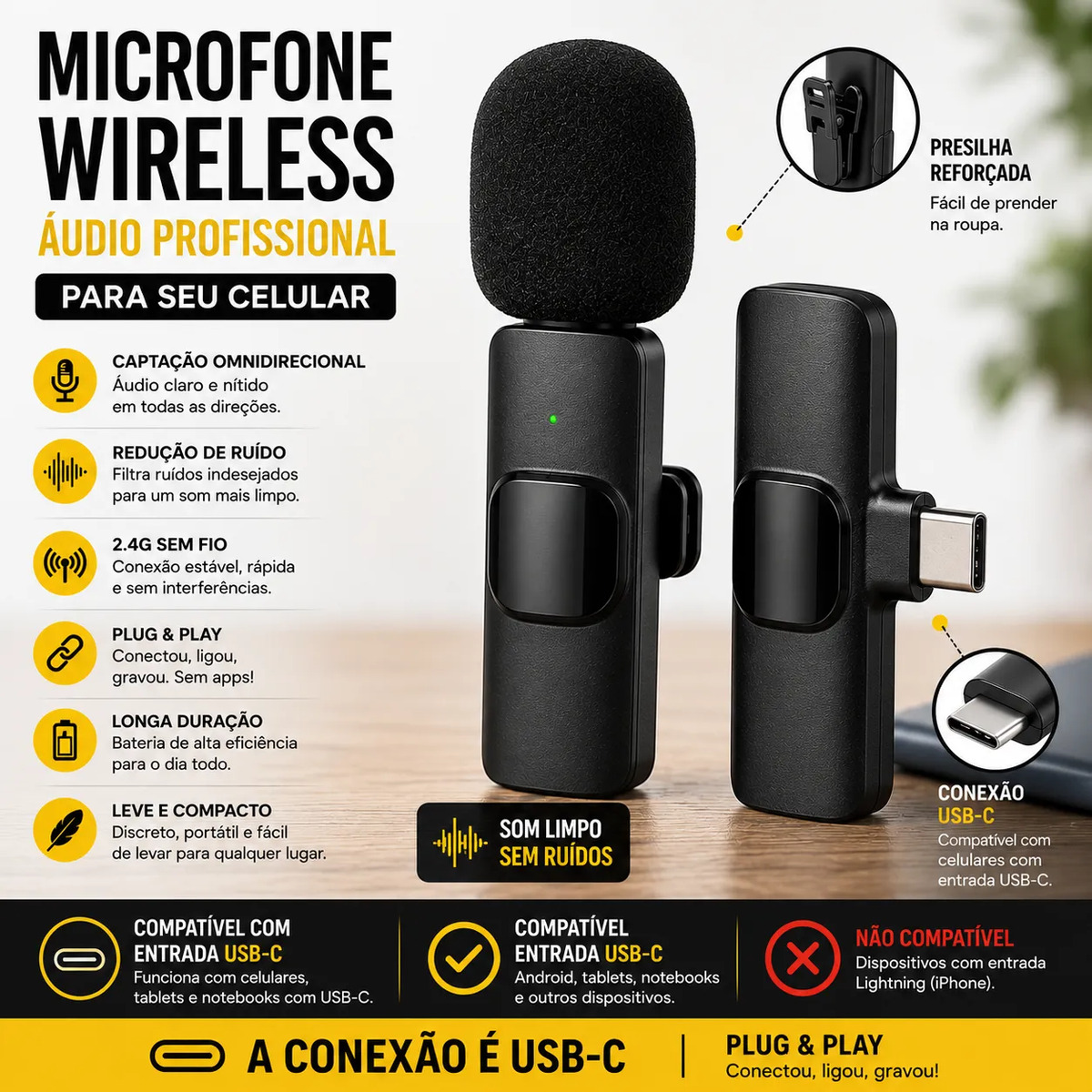 Microfone de Lapela Sem Fio Peining PEI-MKF07