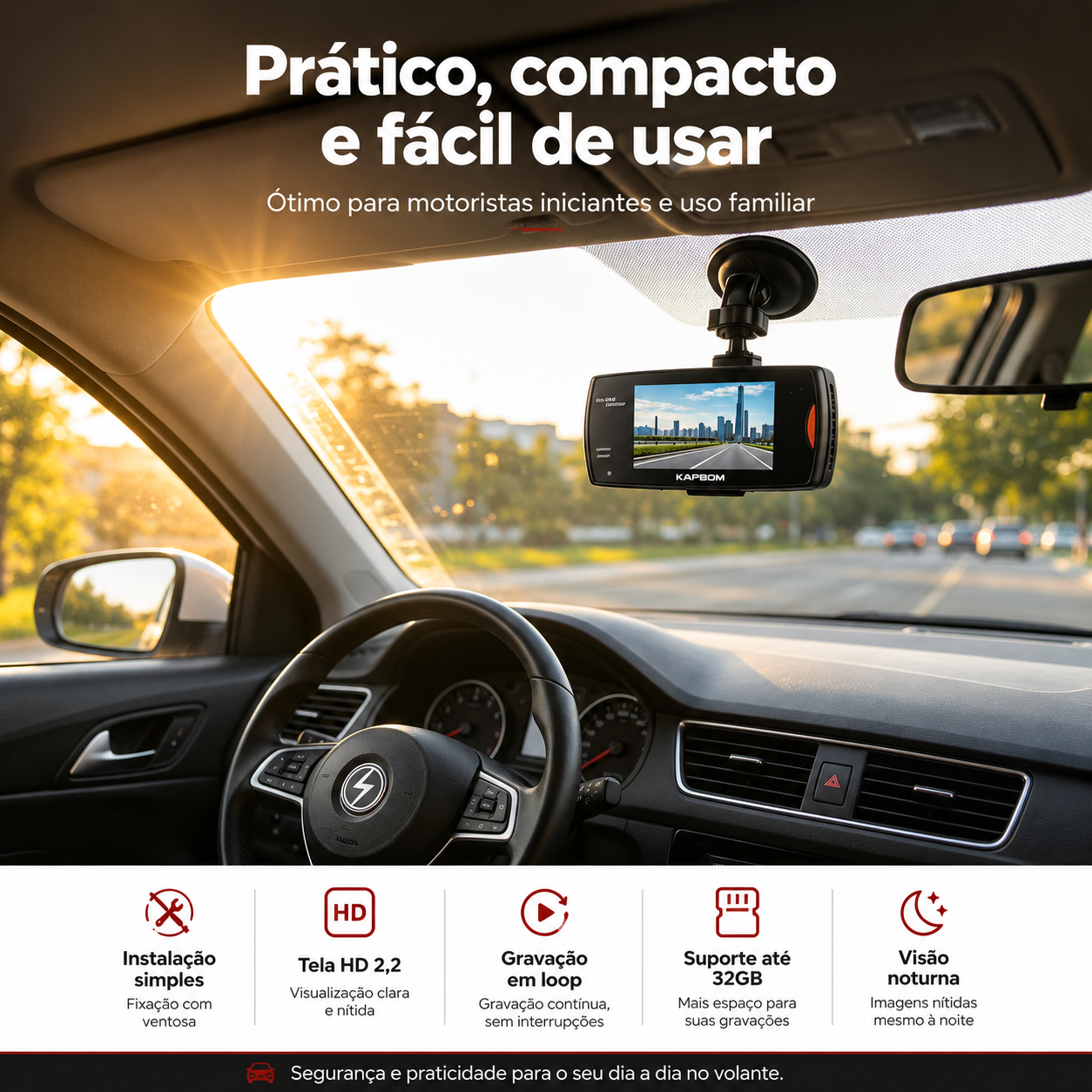 Câmera Veicular Kapbom KA-2398 Full HD 1080p Com Visão Noturna